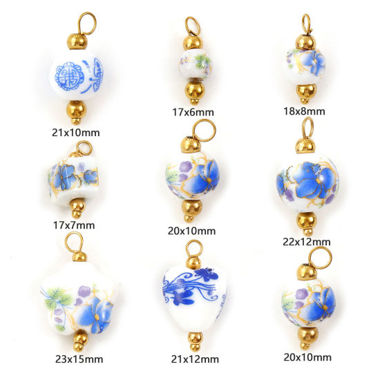 Immagine di 2 Pz Ecologico 304 Acciaio Inossidabile & Ceramica Ciondoli Placcato Oro 18K Geometrica Orchidea