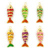Picture of Brass Ocean Jewelry Charms 18K Gold Plated Enamel Fish Animal 3D Movable Black Cubic Zirconia 28mm x 9mm