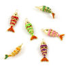Picture of Brass Ocean Jewelry Charms 18K Gold Plated Enamel Fish Animal 3D Movable Black Cubic Zirconia 28mm x 9mm