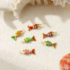 Picture of Brass Ocean Jewelry Charms 18K Gold Plated Enamel Fish Animal 3D Movable Black Cubic Zirconia 22mm x 9mm