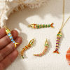 Picture of Brass Ocean Jewelry Pendants 18K Gold Plated Enamel Fish Animal 3D Movable Black Cubic Zirconia 4.4cm x 1.1cm