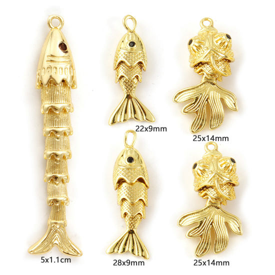 Изображение 1 ШТ Латунь Морские Украшения Подвески 18K позолоченный Рыба Черный Искусственный Циркон