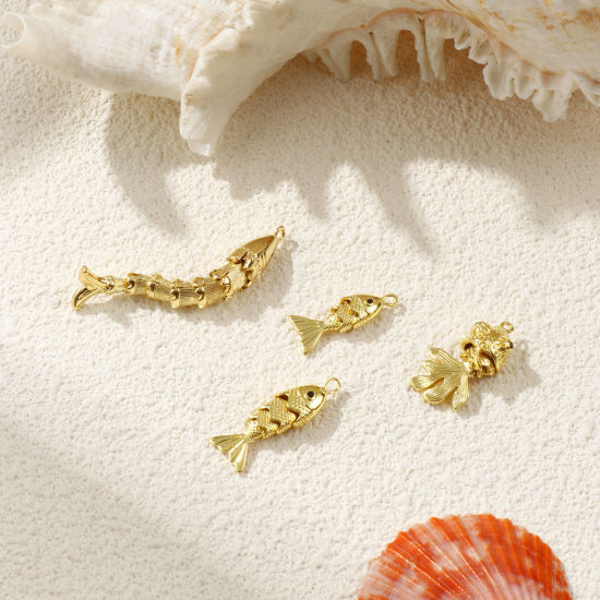 Изображение 1 ШТ Латунь Морские Украшения Подвески 18K позолоченный Рыба Черный Искусственный Циркон