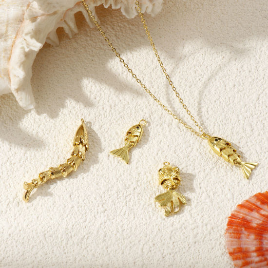 Изображение 1 ШТ Латунь Морские Украшения Подвески 18K позолоченный Рыба Черный Искусственный Циркон