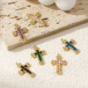 Picture of Brass & Cubic Zirconia Religious Charms 18K Gold Plated Cross Micro Pave 23.5mm x 16mm
