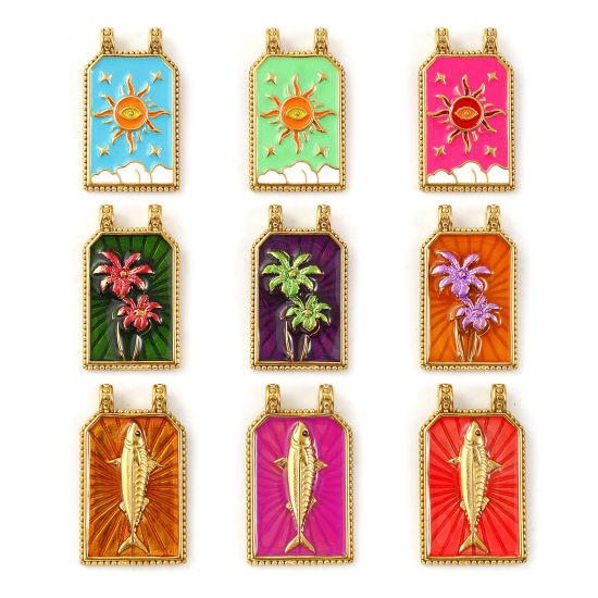 Immagine di 1 Pz Placcatura Sottovuoto PVD Ecologica 304 Acciaio Inossidabile Ciondoli 18K Vero Oro Placcato Smalto Esagono