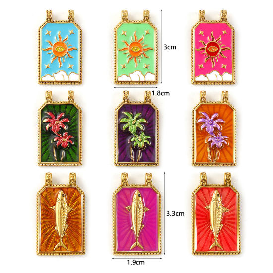 Immagine di 1 Pz Placcatura Sottovuoto PVD Ecologica 304 Acciaio Inossidabile Ciondoli 18K Vero Oro Placcato Smalto Esagono