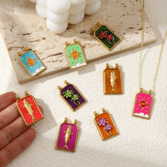 Immagine di 1 Pz Placcatura Sottovuoto PVD Ecologica 304 Acciaio Inossidabile Ciondoli 18K Vero Oro Placcato Smalto Esagono