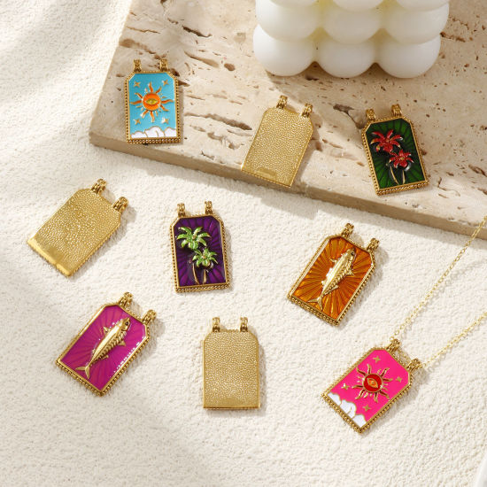 Immagine di 1 Pz Placcatura Sottovuoto PVD Ecologica 304 Acciaio Inossidabile Ciondoli 18K Vero Oro Placcato Smalto Esagono