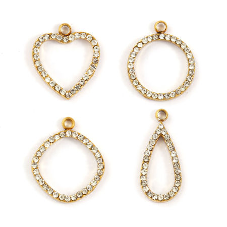 Umweltfreundliche PVD-Vakuumbeschichtung 304 Edelstahl Geometrisch Charms 18K Vergoldet Hohl Klar Zirkonia