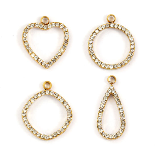 Изображение 2 ШТ Экологичное вакуумное PVD-покрытие 304 Нержавеющая Сталь Геометрический Подвески 18K позолоченный ажурная резьба Прозрачный Искусственный Циркон