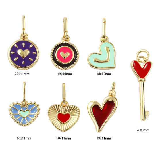 Immagine di Eco-friendly Brass Valentine's Day Charms 18K Real Gold Plated Enamel Heart