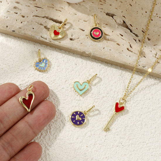 Immagine di Eco-friendly Brass Valentine's Day Charms 18K Real Gold Plated Enamel Heart