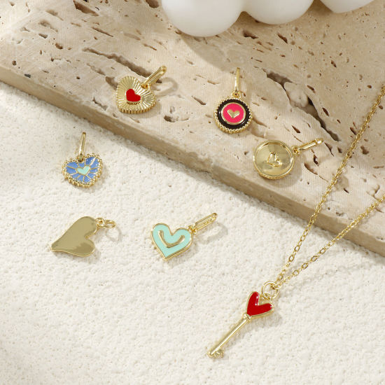 Immagine di Eco-friendly Brass Valentine's Day Charms 18K Real Gold Plated Enamel Heart