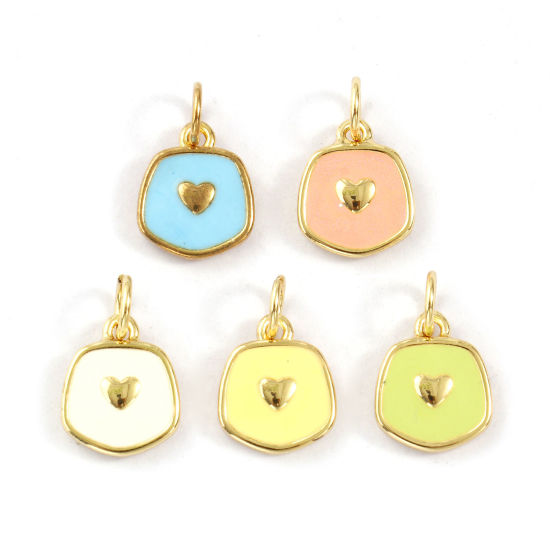 Eco-friendly Brass Valentine's Day Charms 18K Real Gold Plated Enamel Pentagon Heart 15mm x 9mm の画像