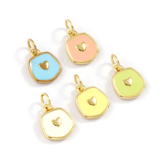 Eco-friendly Brass Valentine's Day Charms 18K Real Gold Plated Enamel Pentagon Heart 15mm x 9mm の画像