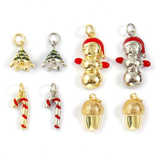 Bild von Eco-friendly Brass Christmas Charms Real Gold Plated Enamel