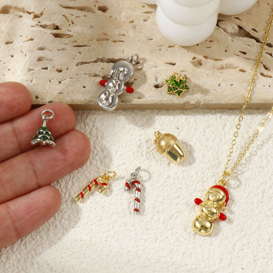 Bild von Eco-friendly Brass Christmas Charms Real Gold Plated Enamel