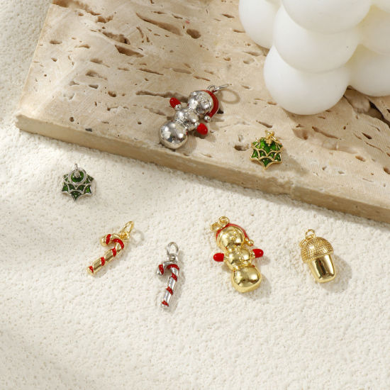 Bild von Eco-friendly Brass Christmas Charms Real Gold Plated Enamel