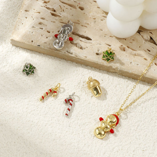Bild von Eco-friendly Brass Christmas Charms Real Gold Plated Enamel