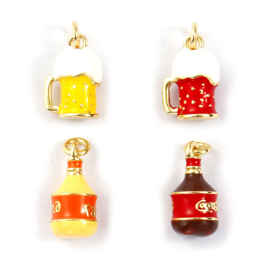 Bild von Eco-friendly Brass Charms 18K Real Gold Plated Enamel Fizzy Soft Drinks Cup 3D