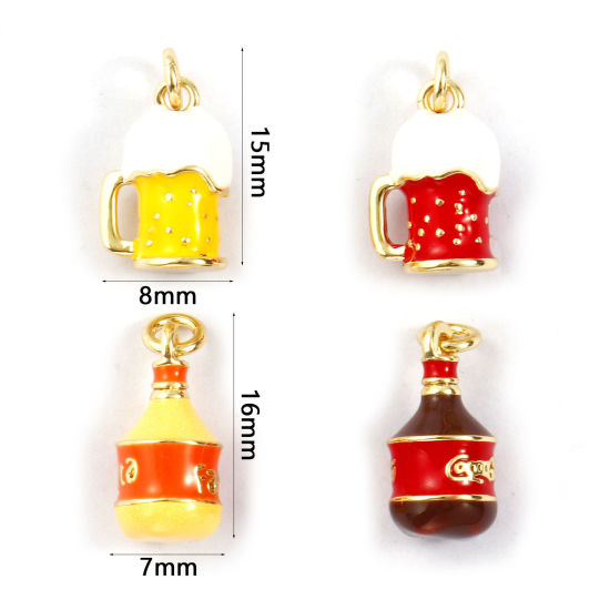 Bild von Eco-friendly Brass Charms 18K Real Gold Plated Enamel Fizzy Soft Drinks Cup 3D