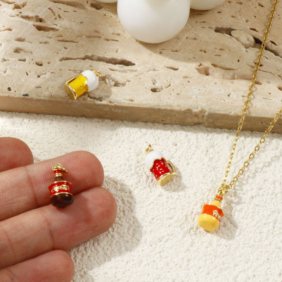 Bild von Eco-friendly Brass Charms 18K Real Gold Plated Enamel Fizzy Soft Drinks Cup 3D