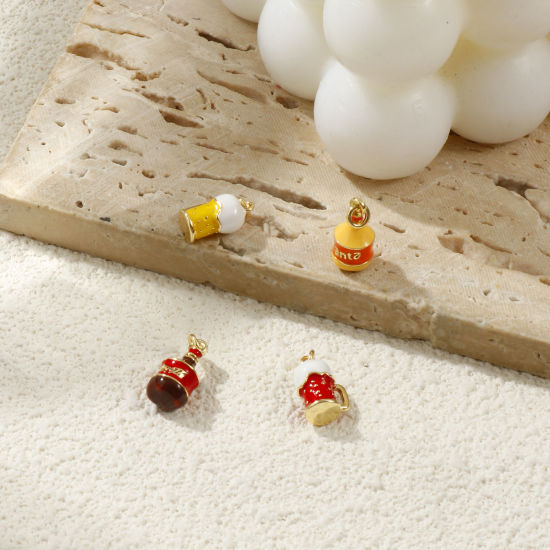 Bild von Eco-friendly Brass Charms 18K Real Gold Plated Enamel Fizzy Soft Drinks Cup 3D