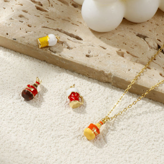 Bild von Eco-friendly Brass Charms 18K Real Gold Plated Enamel Fizzy Soft Drinks Cup 3D