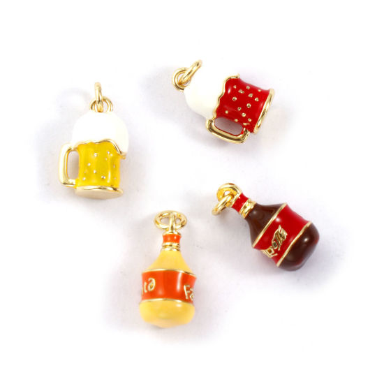Bild von Eco-friendly Brass Charms 18K Real Gold Plated Enamel Fizzy Soft Drinks Cup 3D