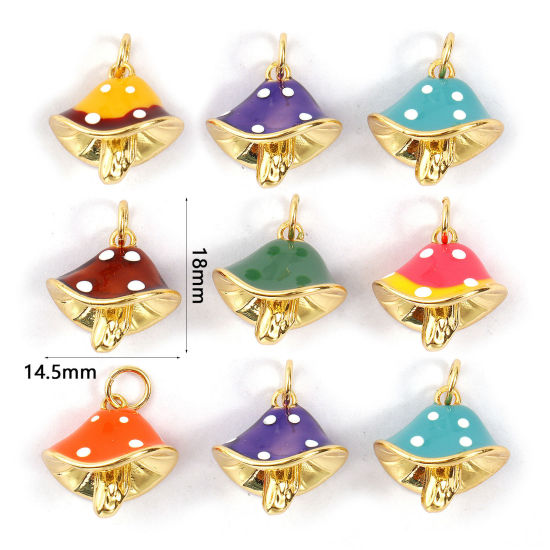 Immagine di Eco-friendly Brass Charms 18K Real Gold Plated Enamel Mushroom Spot 3D 18mm x 14.5mm