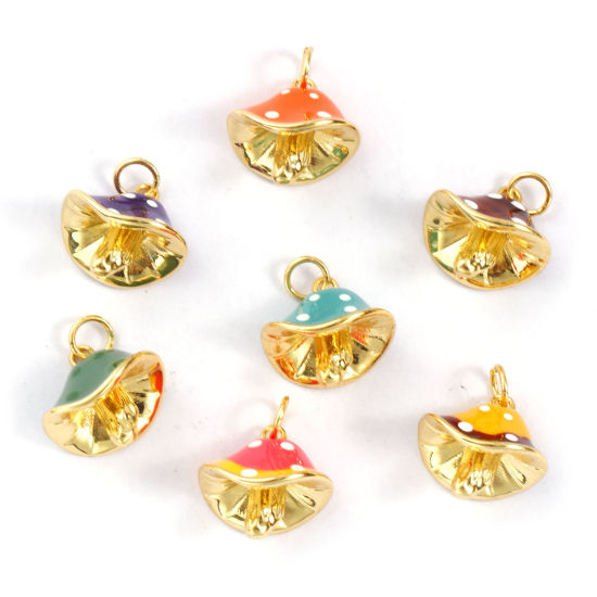 Immagine di Eco-friendly Brass Charms 18K Real Gold Plated Enamel Mushroom Spot 3D 18mm x 14.5mm