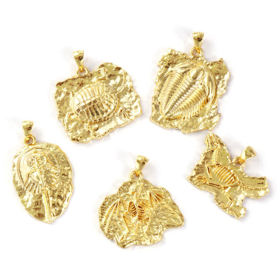 Изображение 2 ШТ Экологичный Латунь Подвески 18K настоящее золото с покрытием ископаемое