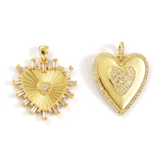 Immagine di 1 Pz Ecologico Ottone San Valentino Ciondoli 18K Vero Oro Placcato Cuore Micro Spianare Trasparente Cubic Zirconiae