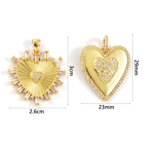 Immagine di 1 Pz Ecologico Ottone San Valentino Ciondoli 18K Vero Oro Placcato Cuore Micro Spianare Trasparente Cubic Zirconiae