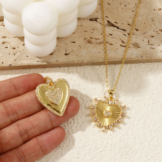 Immagine di 1 Pz Ecologico Ottone San Valentino Ciondoli 18K Vero Oro Placcato Cuore Micro Spianare Trasparente Cubic Zirconiae