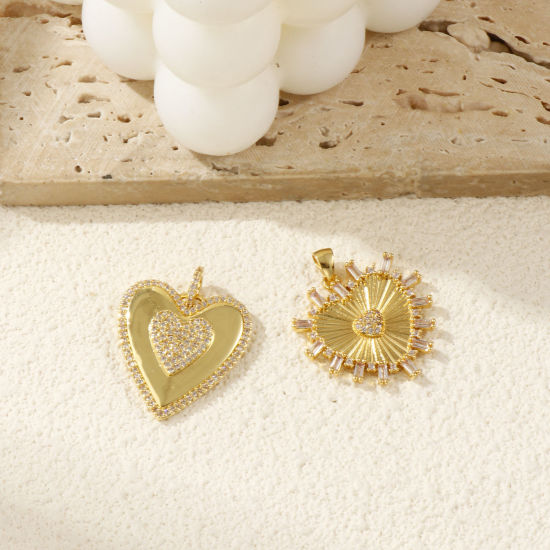 Immagine di 1 Pz Ecologico Ottone San Valentino Ciondoli 18K Vero Oro Placcato Cuore Micro Spianare Trasparente Cubic Zirconiae