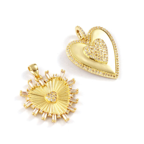Immagine di 1 Pz Ecologico Ottone San Valentino Ciondoli 18K Vero Oro Placcato Cuore Micro Spianare Trasparente Cubic Zirconiae