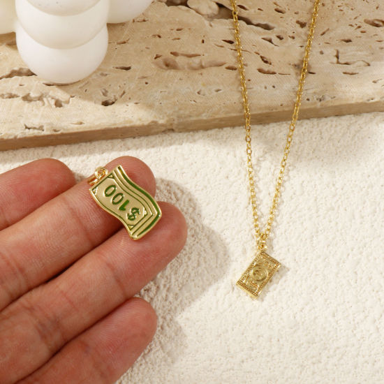 Immagine di 2 Pz Ecologico Ottone Ciondoli 18K Vero Oro Placcato Dollaro Americano