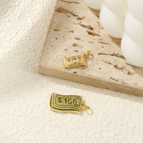 Immagine di 2 Pz Ecologico Ottone Ciondoli 18K Vero Oro Placcato Dollaro Americano