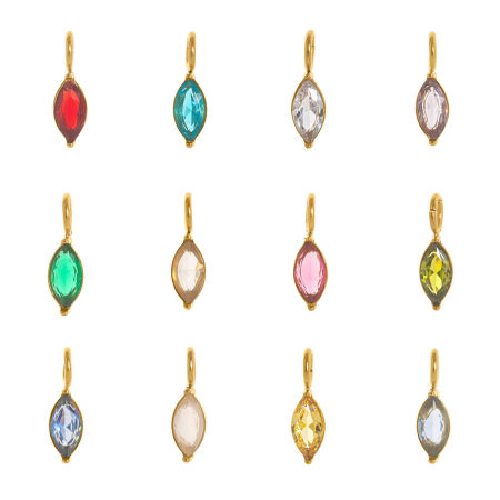Umweltfreundliche PVD-Vakuumbeschichtung 304 Edelstahl & Zirkon Monatsstein Charms 18K Echtgold plattiert Marquise 11mm x 3mm