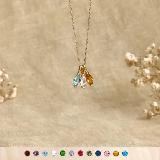 1 個 エコフレンドリー PVD真空メッキ 304ステンレス＆ジルコン 誕生石 チャーム 18Kリアルゴールドメッキ マーキス 11mm x 3mm、 の画像