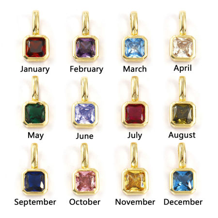 1 Pièce Breloques Pierres de Naissance Respectueux de la Nature en Laiton & Zirconia Cubique Plaqué Or Véritable 18K Carré 15.5mm x 7.5mm