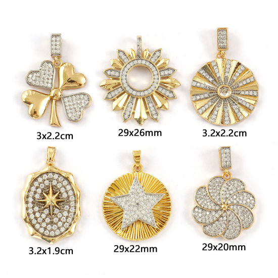 Изображение Brass Charms 18K Gold Plated & Platinum Plated Two Tone Clear Cubic Zirconia