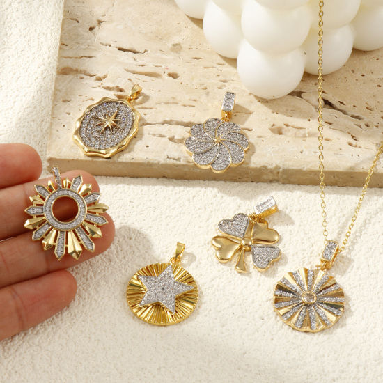 Изображение Brass Charms 18K Gold Plated & Platinum Plated Two Tone Clear Cubic Zirconia