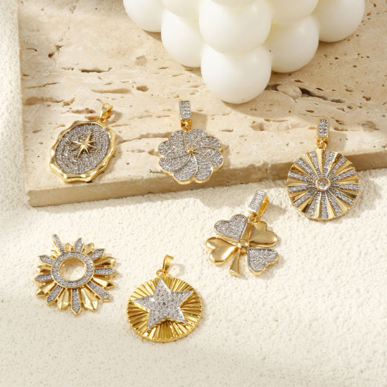 Изображение Brass Charms 18K Gold Plated & Platinum Plated Two Tone Clear Cubic Zirconia