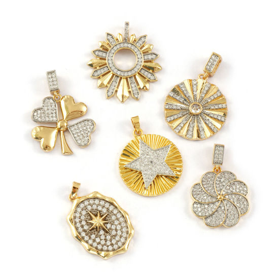 Изображение Brass Charms 18K Gold Plated & Platinum Plated Two Tone Clear Cubic Zirconia