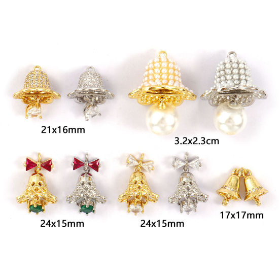 Bild von Brass & Cubic Zirconia 3D Charms Multicolor Christmas Jingle Bell Imitation Pearl
