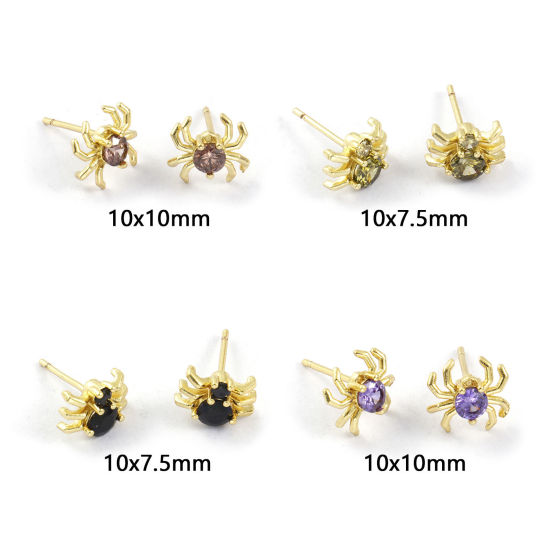 Bild von Stylish Exquisite 18K Gold Plated Brass & Cubic Zirconia Halloween Spider Animal Ear Post Stud Earrings For Women Gift