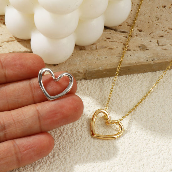 Bild von 2 PCs Eco-friendly Brass Valentine's Day Charms Real Gold Plated Heart Hollow 18mm x 15mm